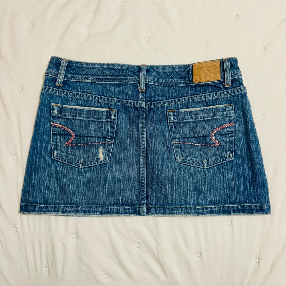Y2K American eagle denim mini skirt with pink rhinestone